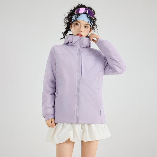 Damen Isolierte Outdoor-Steppjacke mit Kapuze, Brustpasse und elastischen Bündchen Nord Taschen
