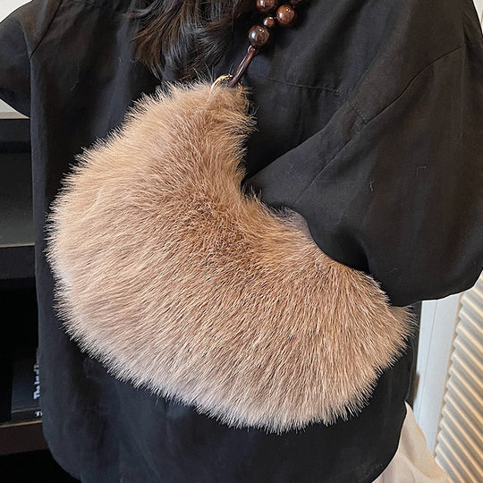 Damen Plüsch-Handtasche mit eleganten Holzgriffen Nord Taschen