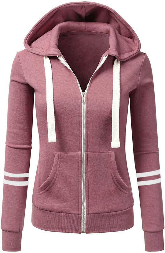 Damen Kapuzenjacke mit Reißverschluss, Kängurutasche und Kontraststreifen Nord Taschen