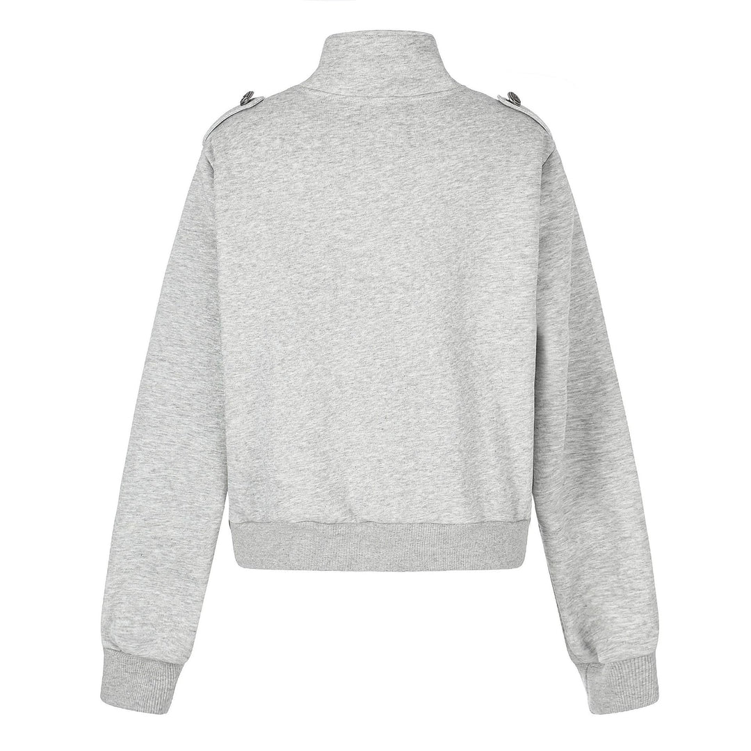 Damen Kurze Sweatjacke im Military-Stil mit Stehkragen Nord Taschen