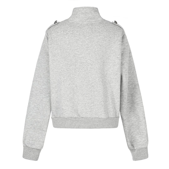 Damen Kurze Sweatjacke im Military-Stil mit Stehkragen Nord Taschen