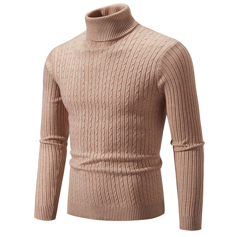 Herren Rollkragenpullover mit Zopfstrick und schlanker Passform Nord Taschen