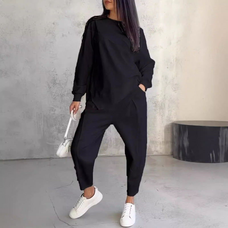 Damen Lässiges Zweiteiliges Lounge-Set mit Oversize-Sweatshirt und taillierter Tapered-Hose Nord Taschen