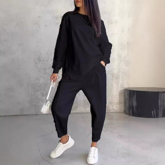 Damen Lässiges Zweiteiliges Lounge-Set mit Oversize-Sweatshirt und taillierter Tapered-Hose Nord Taschen