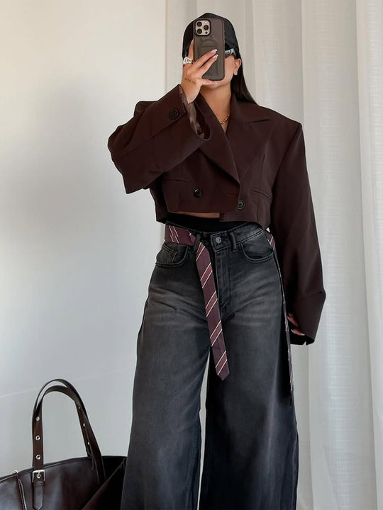 Damen Cropped-Boxy Kurzblazer mit kastiger Silhouette und überlangen Ärmeln Nord Taschen