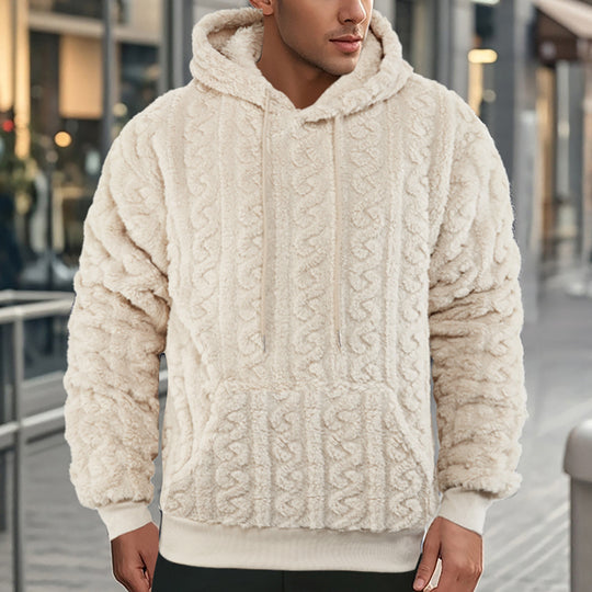 Herren Flauschiger Sherpa-Hoodie mit Zopfmuster, Kängurutasche und Rippbündchen Nord Taschen