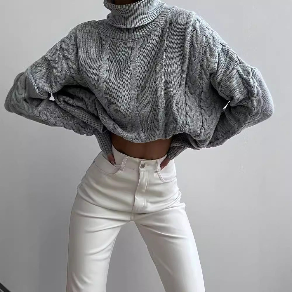 Damen Grobstrick-Rollkragenpullover mit Zopfstrick-Details Nord Taschen