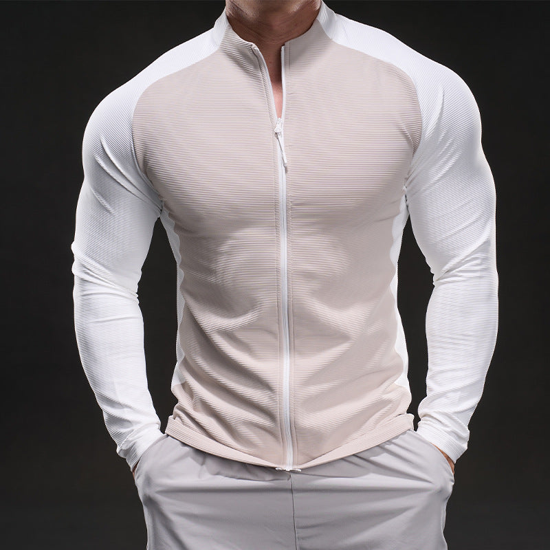 Herren Kompressions-Trainingsshirt mit Stehkragen, durchgehendem Reißverschluss und Raglanärmeln Nord Taschen
