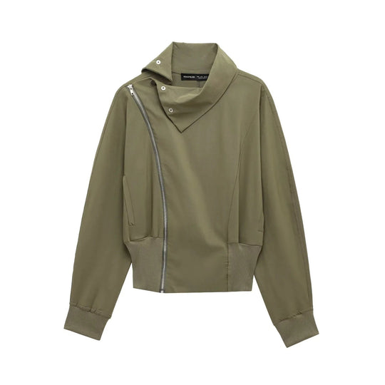 Damen 50+ asymmetrische Utility‑Bomberjacke mit Funnelkragen und breitem Rippenbund Nord Taschen