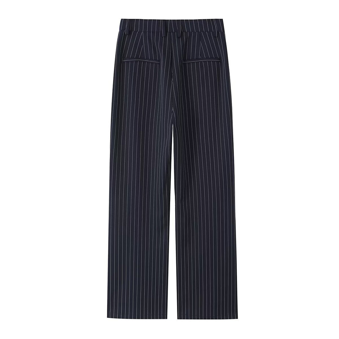 Damen Highwaist-Hose mit weitem Bein und Nadelstreifen Nord Taschen