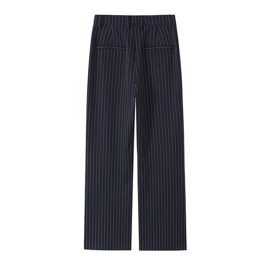 Damen Highwaist-Hose mit weitem Bein und Nadelstreifen Nord Taschen
