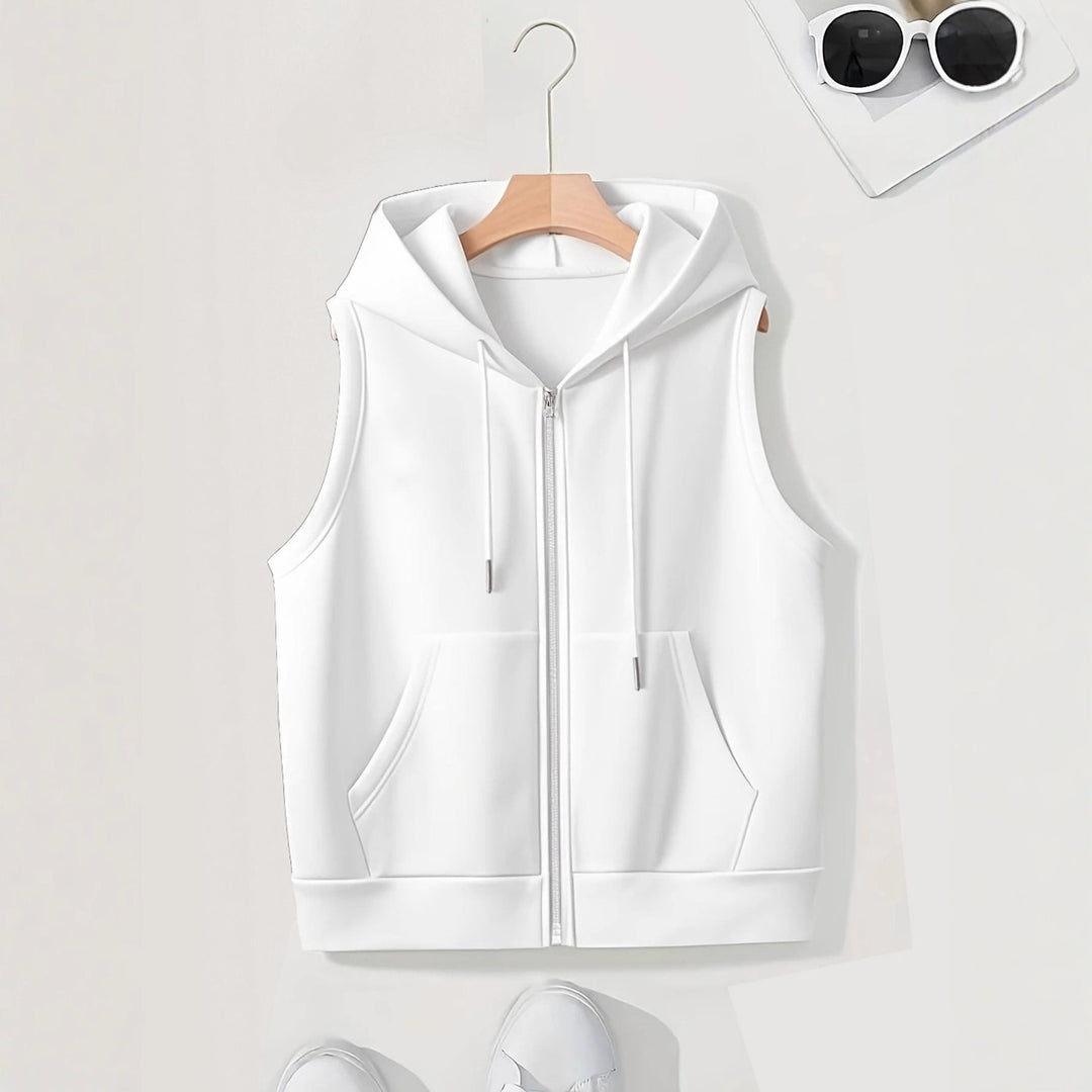 Damen Ärmellose Zip‑Hoodie‑Weste aus weichem Sweat mit Kängurutaschen Nord Taschen