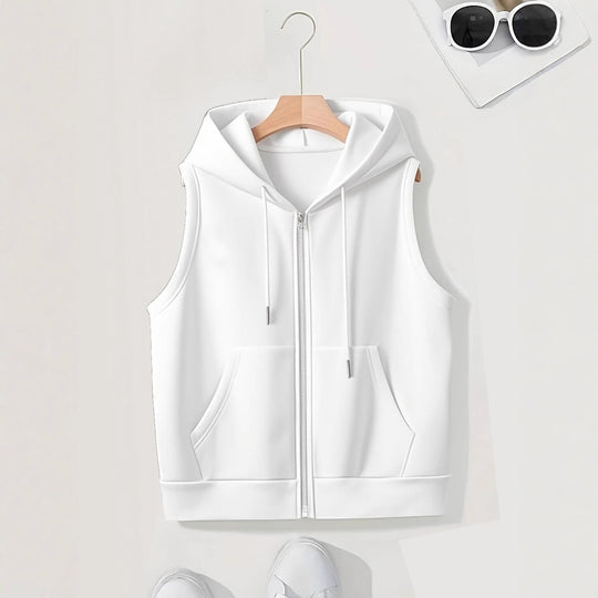 Damen Ärmellose Zip‑Hoodie‑Weste aus weichem Sweat mit Kängurutaschen Nord Taschen