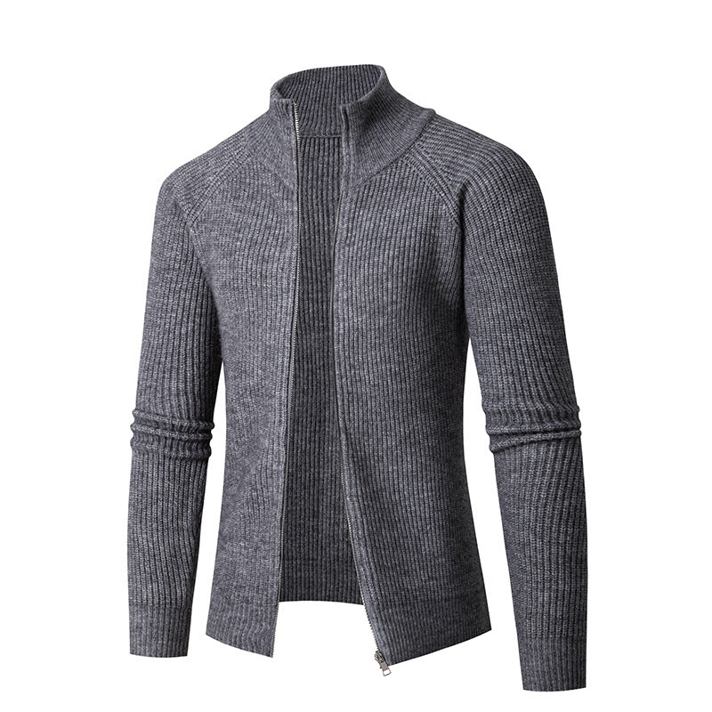 Herren schlanker Zip-Cardigan aus Merino-Mix mit Rippstruktur und Raglanärmeln Nord Taschen