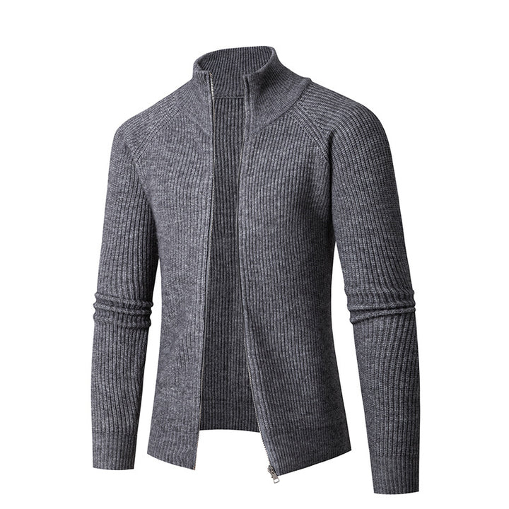 Herren schlanker Zip-Cardigan aus Merino-Mix mit Rippstruktur und Raglanärmeln Nord Taschen