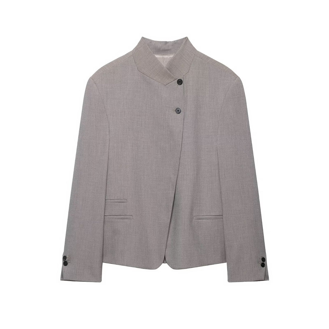 Damen Kurzblazer mit asymmetrischer Knopfleiste und Stehkragen Nord Taschen
