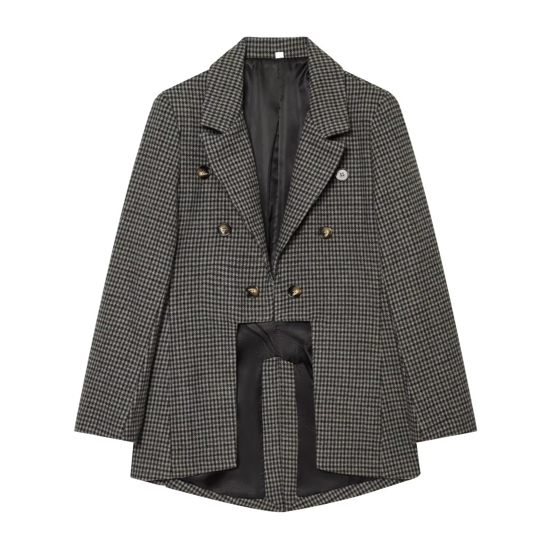 Damen Doppelreihiger Oversize-Blazer mit Satinfutter und verlängertem Saum Nord Taschen