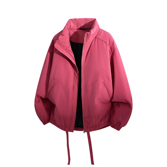 Herren Übergroße Windbreaker-Bomberjacke mit Kordelzug und Stehkragen Nord Taschen