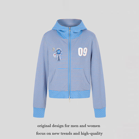 Damen Kurze Kapuzen‑Sweatjacke im Streifenmix mit durchgehendem Reißverschluss und Plaketten‑Applikation Nord Taschen