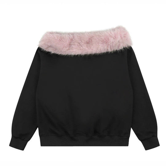 Damen Oversize-Sweatshirt mit Kunstfellkragen, weichem Innenfutter und typografischem Statement-Print Nord Taschen