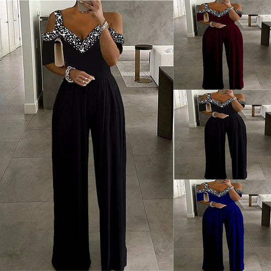 Eleganter Damen Jumpsuit mit Schulterfreiem Schnitt & Glitzerndem Dekolleté für Party & Events - Vittorelli