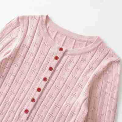 Damen Feinstrick-Longsleeve mit Knopfleiste und Strukturstrick Nord Taschen