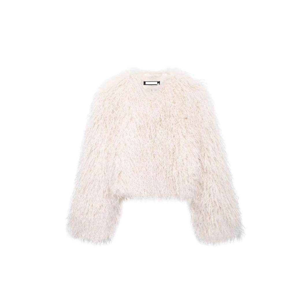 Damen Kurzgeschnittene Bolerojacke aus langfaserigem Kunstpelz mit Shaggy‑Textur Nord Taschen