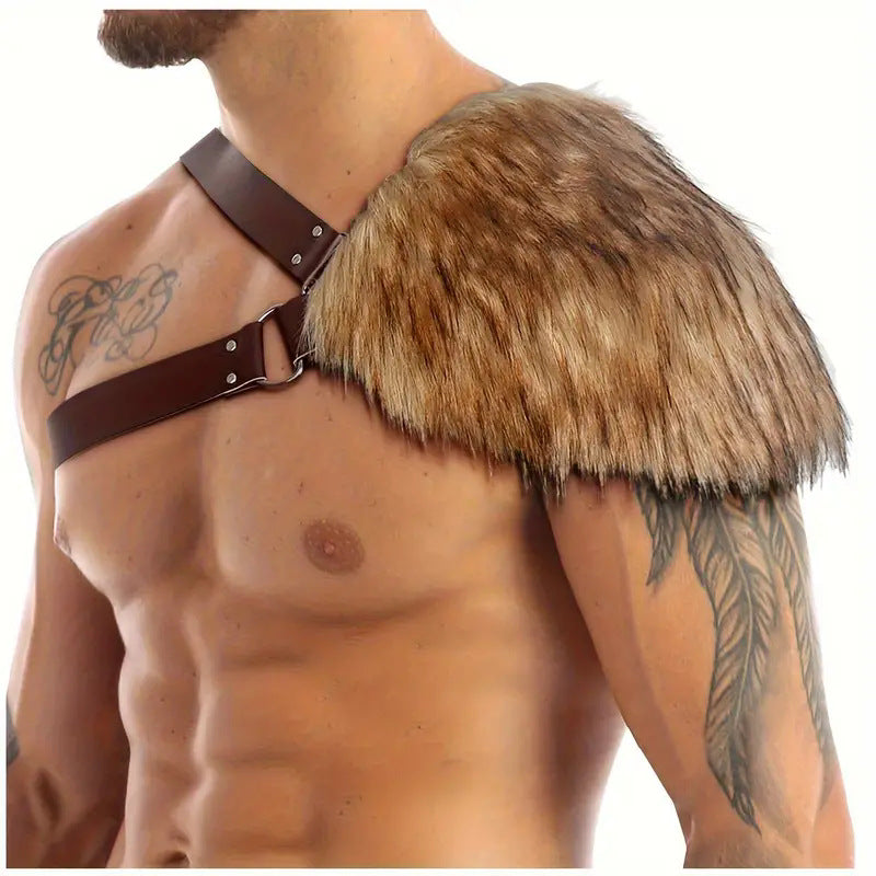 Herren Schulter-Harness mit abnehmbarem Kunstpelz-Schulterbesatz und verstellbaren Lederriemen Nord Taschen