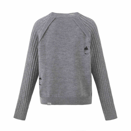 Damen Grobgestrickter Distressed Raglanpullover mit Retro-Grafikprint Nord Taschen