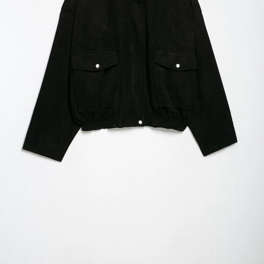 Damen Taillierte Velours‑Bomberjacke mit Stehkragen, Schulterriegeln und großen Pattentaschen Nord Taschen