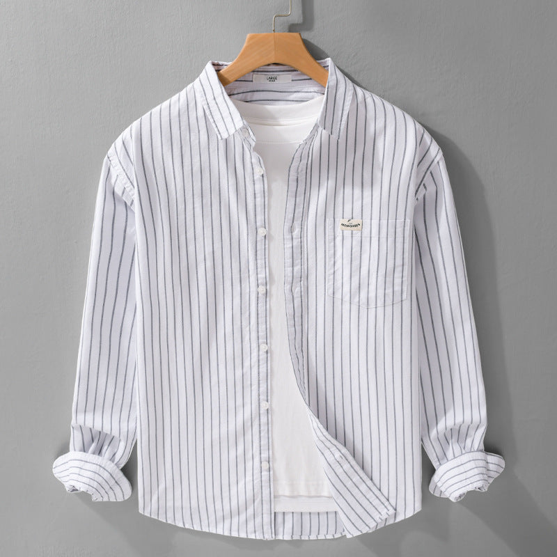 Herren Gestreiftes Layering-Overshirt aus softem Baumwollmix mit Kentkragen und aufgesetzter Brusttasche Nord Taschen