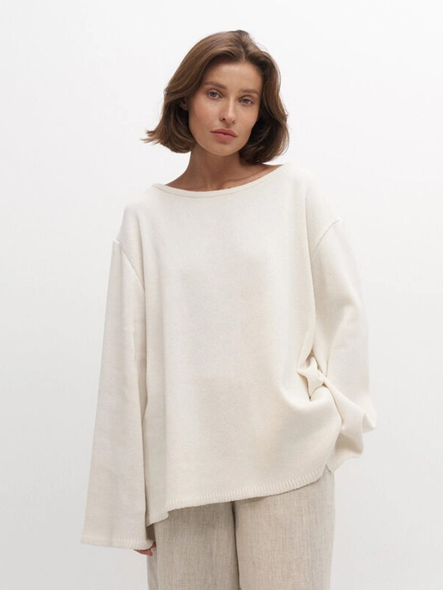 Damen Grobstrick-Kapuzenpullover aus reiner Baumwolle mit Kordelzug Nord Taschen
