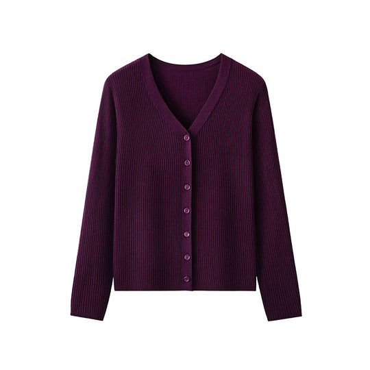 Damen Klassischer Feiner Rippen-Cardigan mit tiefem V-Ausschnitt und schmaler Silhouette Nord Taschen