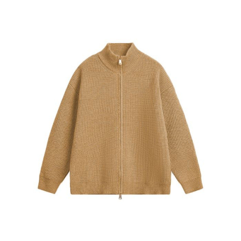 Unisex Oversized Strick-Zipjacke mit Stehkragen und Rippbündchen Nord Taschen