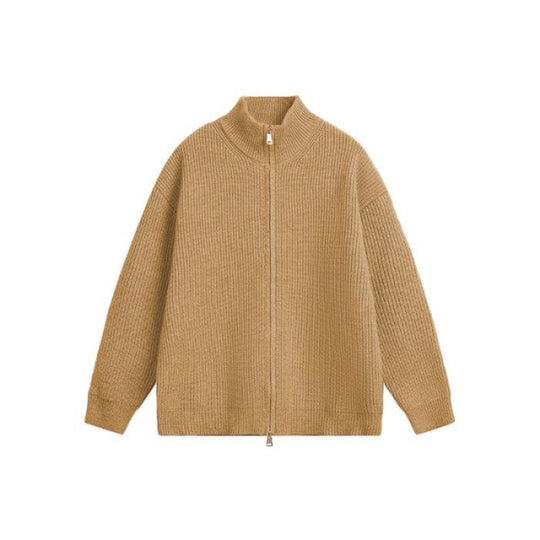 Unisex Oversized Strick-Zipjacke mit Stehkragen und Rippbündchen Nord Taschen