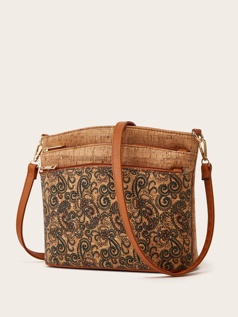 Damen Umhängetasche aus hochwertigem Kork mit floralen Mustern und praktischem Innendesign Nord Taschen