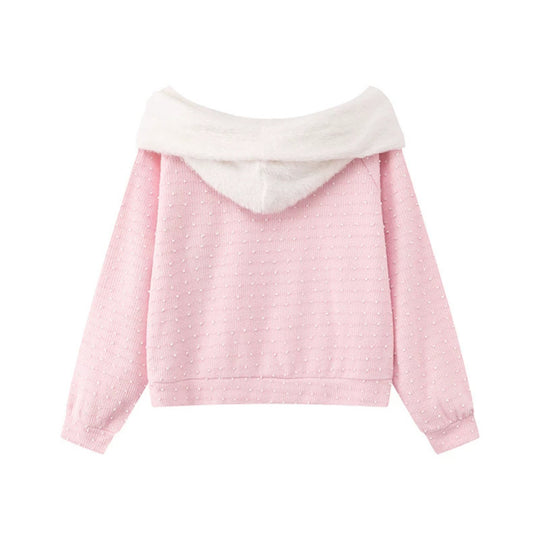 Damen Kuscheliger Strickpullover mit großem Faux-Fur-Schalkragen und Kängurutasche Nord Taschen