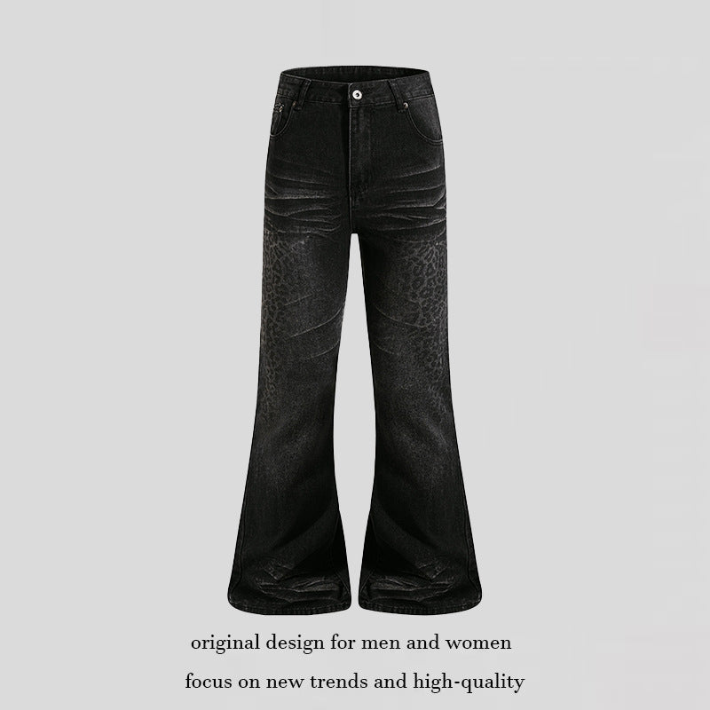 Damen Hochgeschnittene Flared-Jeans mit dezenter Leo-Prägung und Used-Waschung Nord Taschen