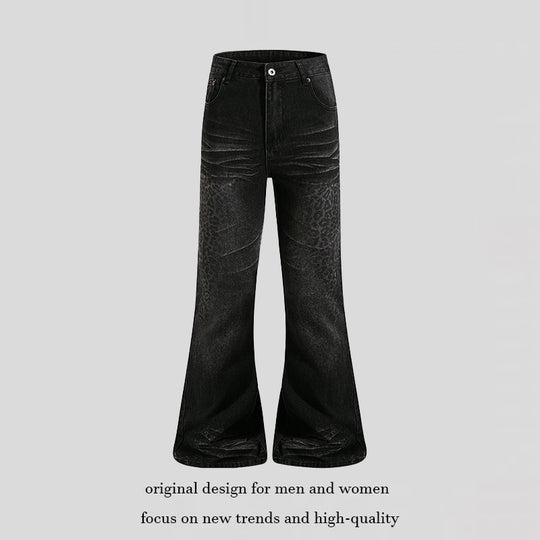 Damen Hochgeschnittene Flared-Jeans mit dezenter Leo-Prägung und Used-Waschung Nord Taschen