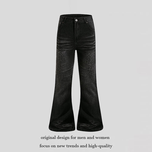 Damen Hochgeschnittene Flared-Jeans mit dezenter Leo-Prägung und Used-Waschung Nord Taschen