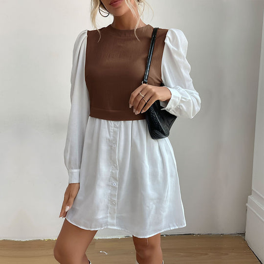Damen Hemdblusenkleid mit Puffärmeln Nord Taschen