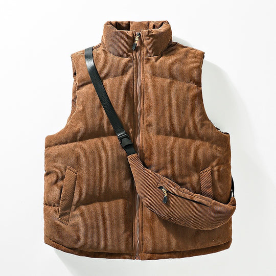 Herren Gesteppte Cord-Ärmellose Thermoweste mit Stehkragen und integrierter Crossbody-Tasche Nord Taschen