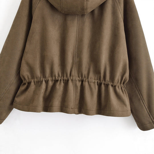 Damen Kurze Kapuzenjacke im Parka‑Look mit Tunnelzugtaillierung und Pattentaschen Nord Taschen