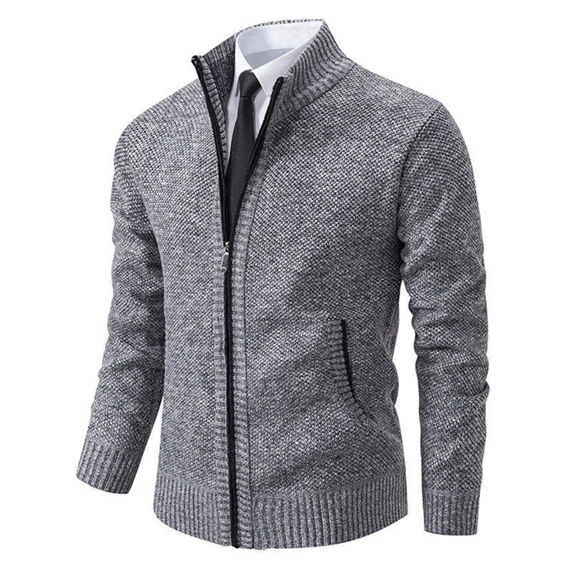 Herren Strukturstrick-Cardigan mit durchgehendem Reißverschluss und Stehkragen Nord Taschen