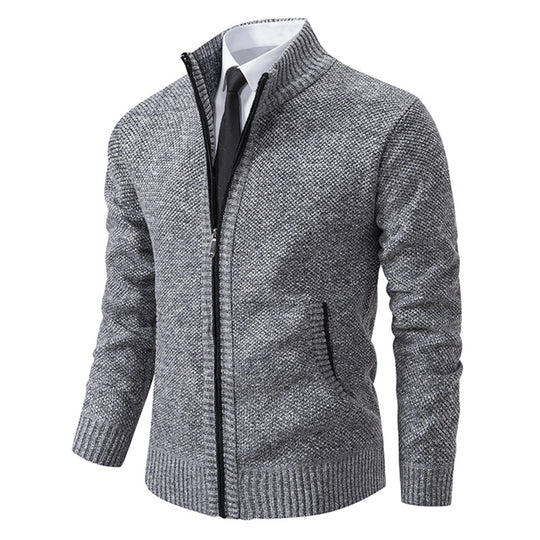 Herren Strukturstrick-Cardigan mit durchgehendem Reißverschluss und Stehkragen Nord Taschen