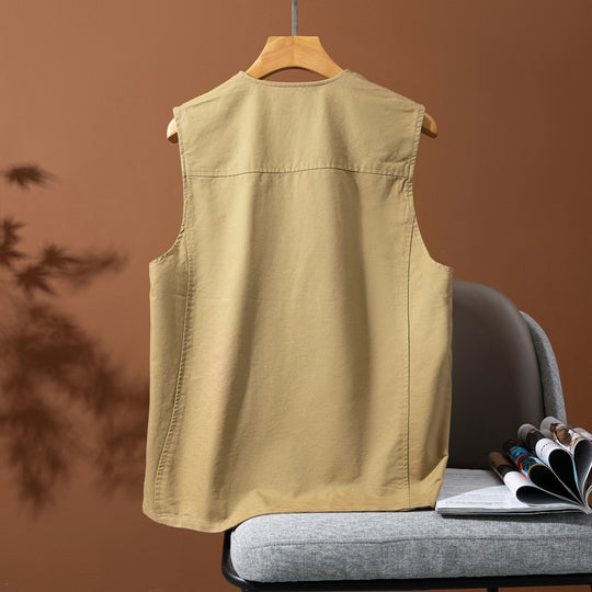 Herren Ärmellose Utility-Canvas-Weste mit V‑Ausschnitt, Knopfleiste und aufgesetzten Taschen Nord Taschen