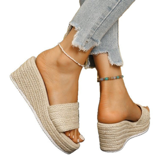 Damen Wedge-Pantoletten mit geflochtenem Obermaterial und komfortabler Sohle