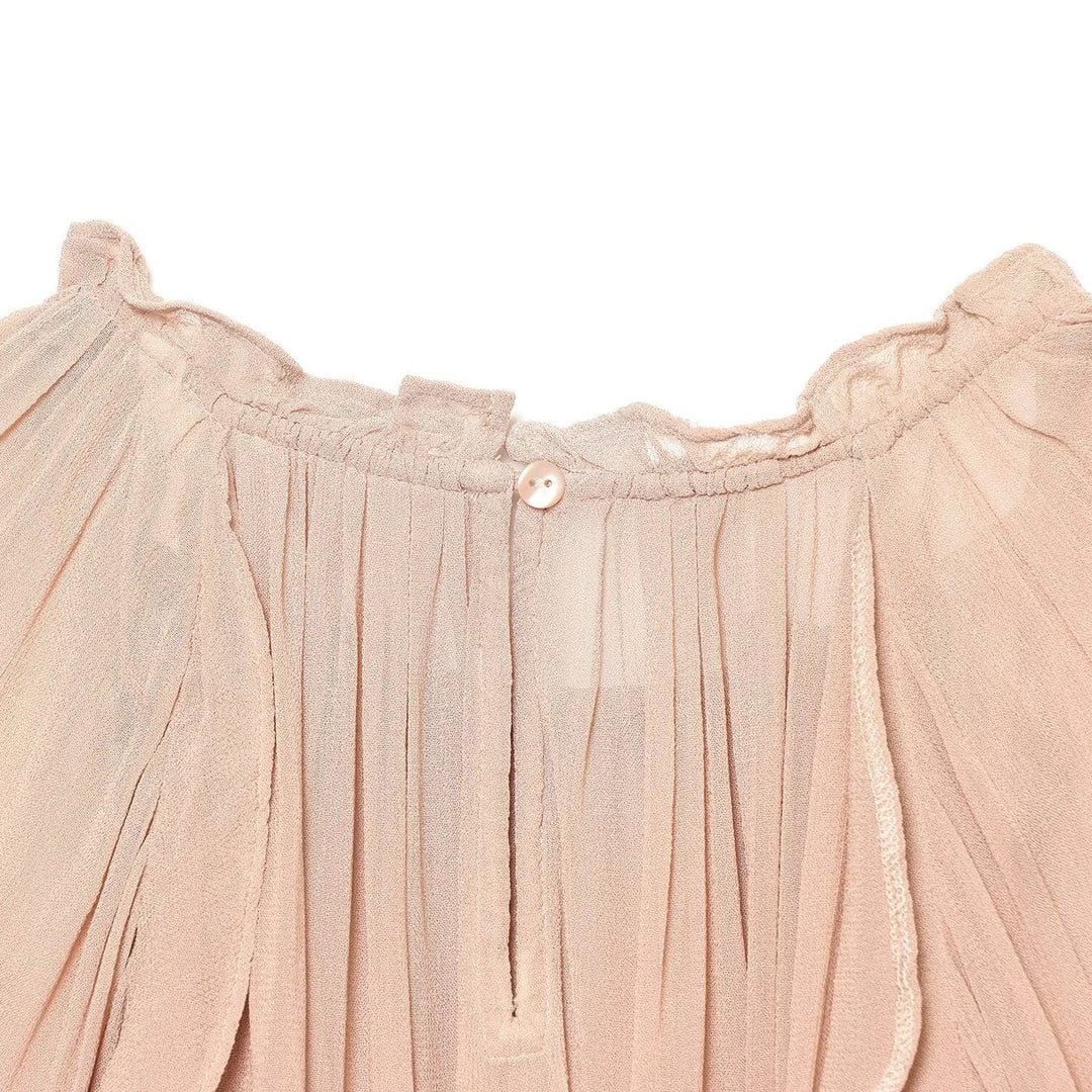 Damen Plissierte Chiffon-Bluse mit Rüschkragen und Ballonärmeln Nord Taschen