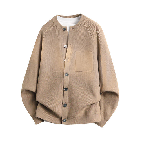 Unisex Leichter Feinstrick-Cardigan mit Rundhalsausschnitt, Brusttasche und Raglanärmeln Nord Taschen