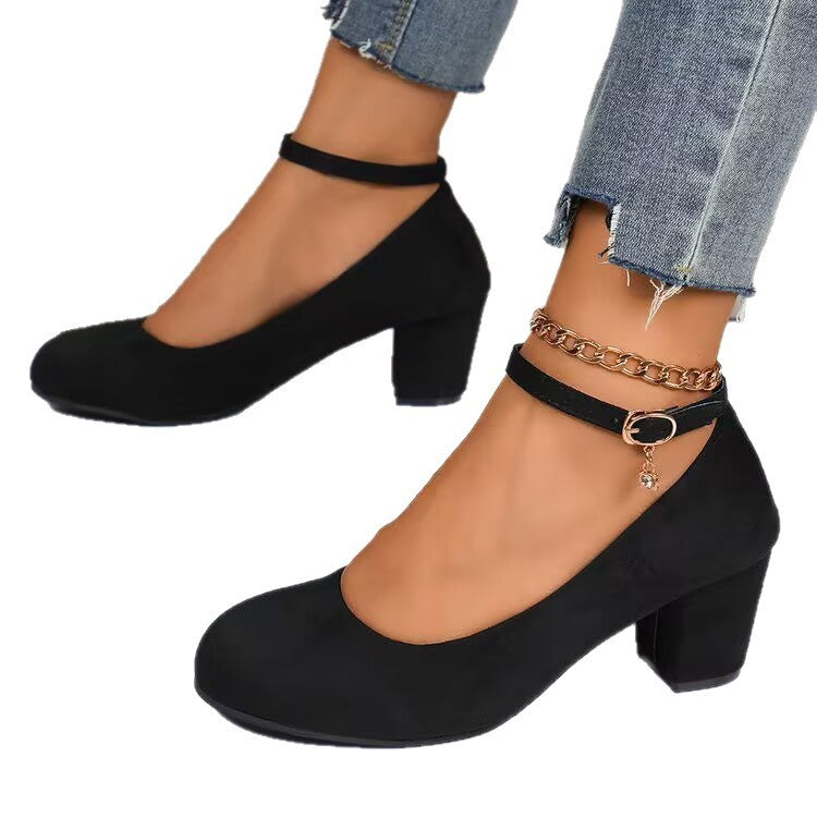 Damen Elegante Pumps mit breitem Blockabsatz und verstellbarem Knöchelriemen